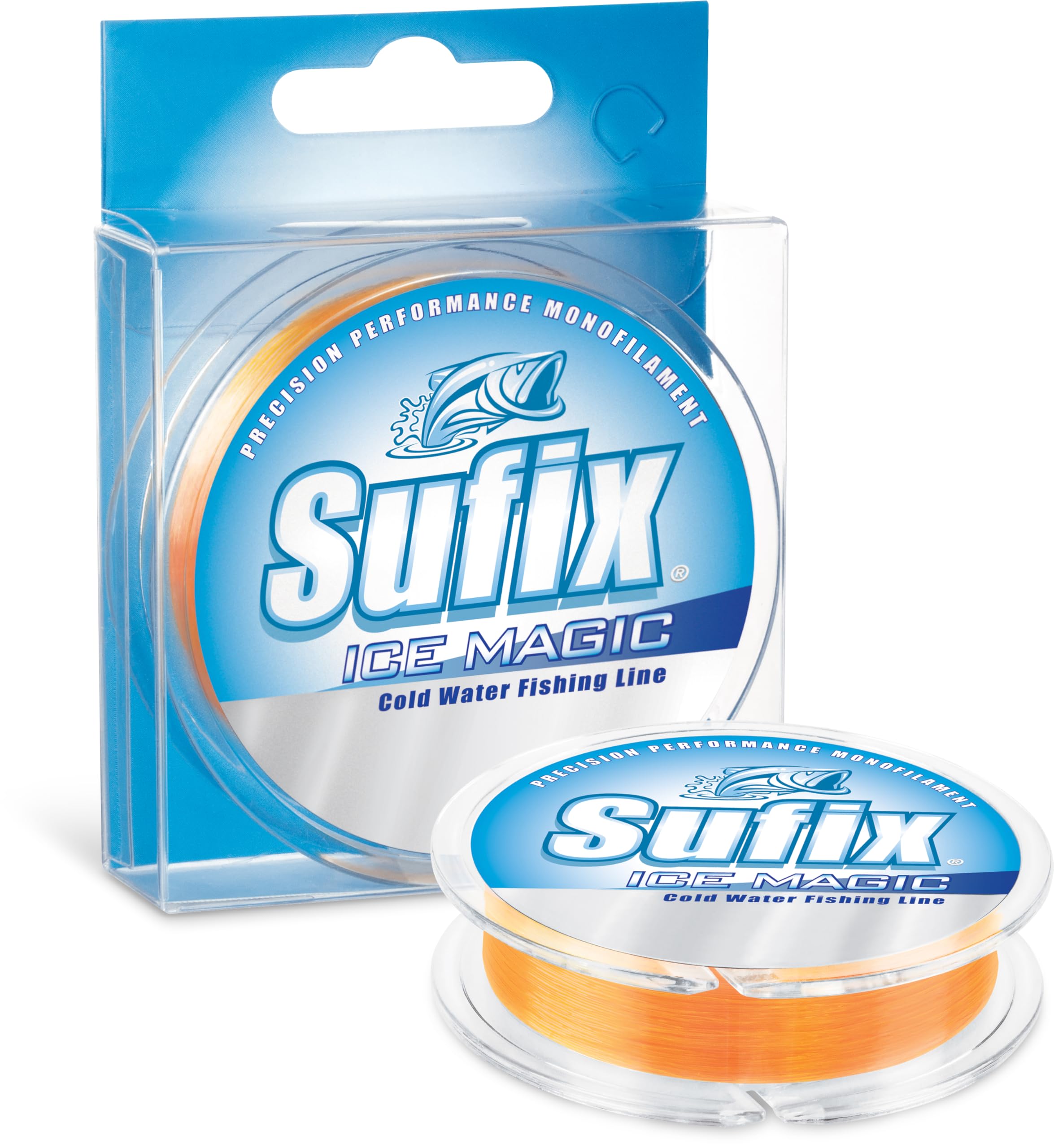 Sufix Ice Magic neon orange 4 lb spool for improved ice fishing visibility