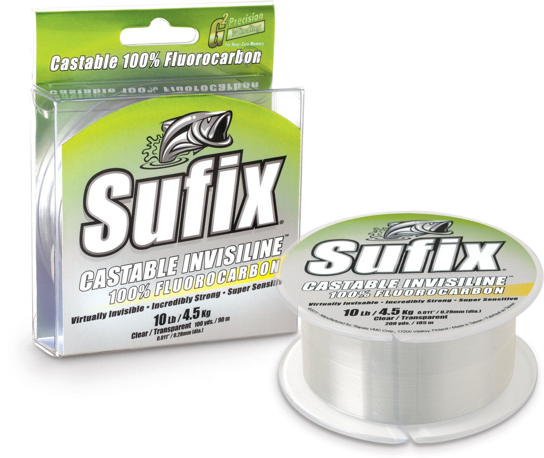 Sufix Invisiline fluorocarbon line, clear 6 lb, for stealthy lure presentation