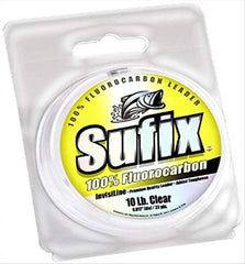 Sufix Invisiline fluorocarbon leader, clear and nearly invisible in water for stealth fishing.