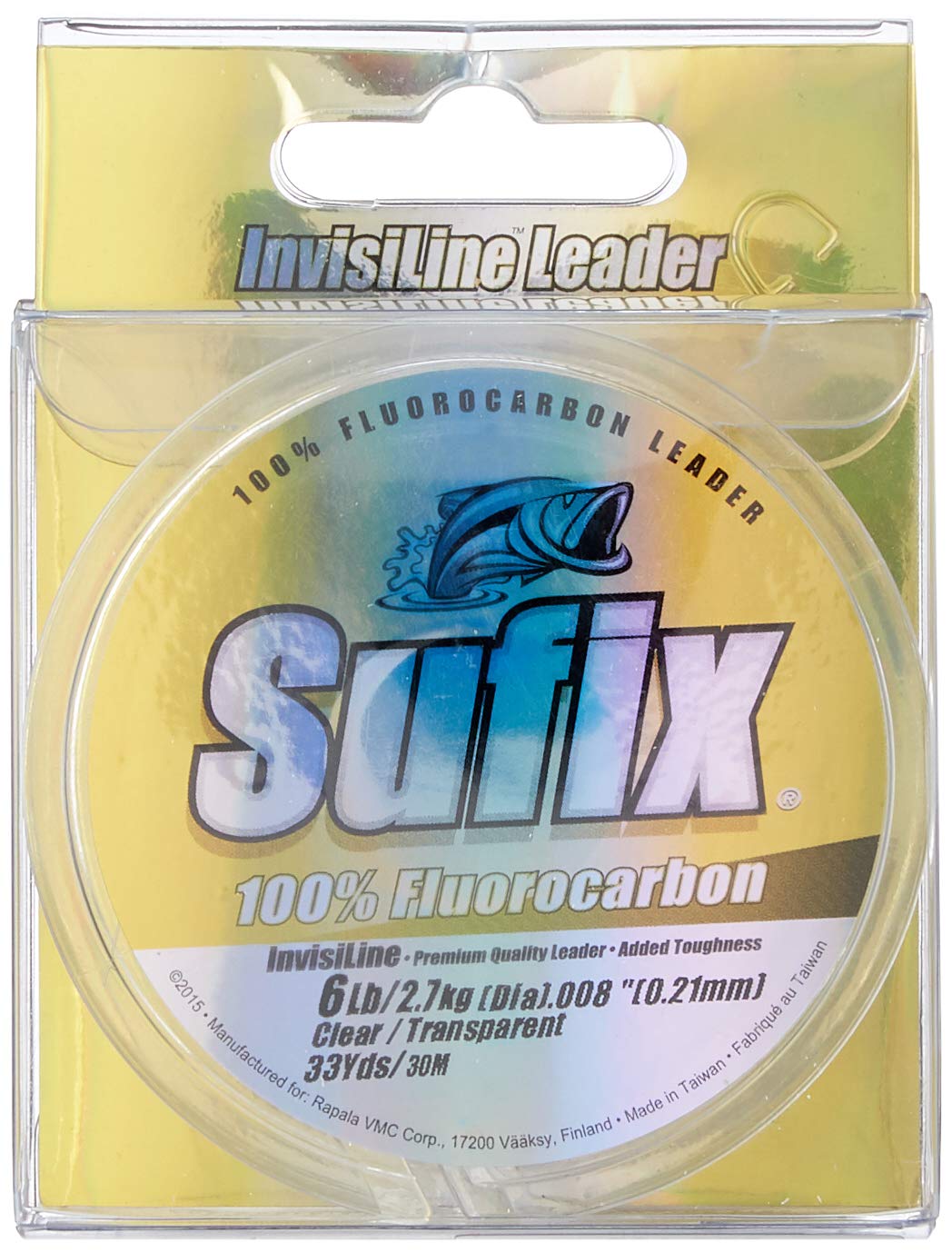 Sufix Invisiline 6 lb leader on a clear spool for stealthy fishing.