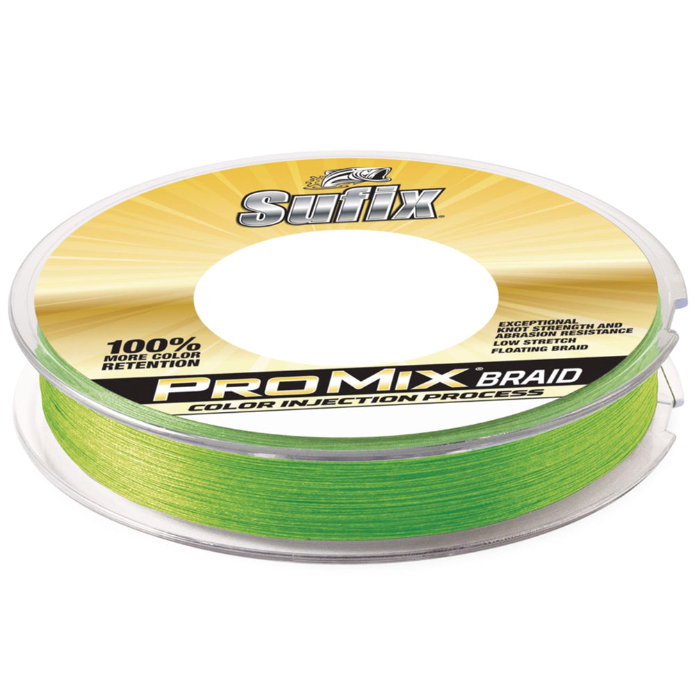 Sufix ProMix Braid 6 lb Neon Lime spool, high visibility for tracking lines on the water