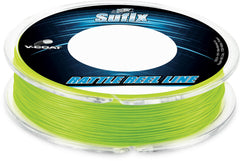 Sufix Rattle Reel V-Coat 20 lb neon lime close-up showing freeze-resistance for ice fishing.