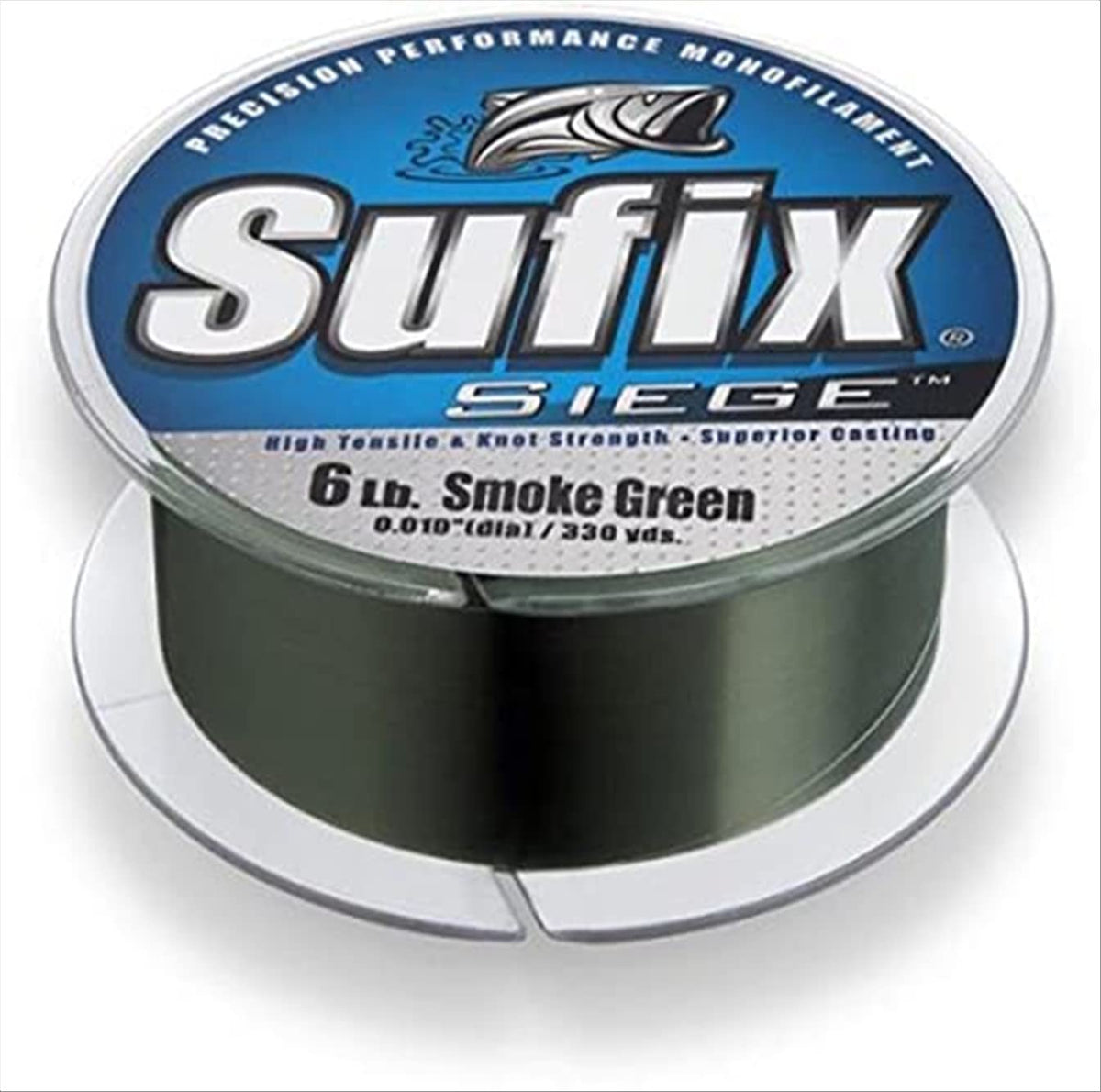 Sufix Siege 12 lb green spool ready for long casts and abrasion resistance.