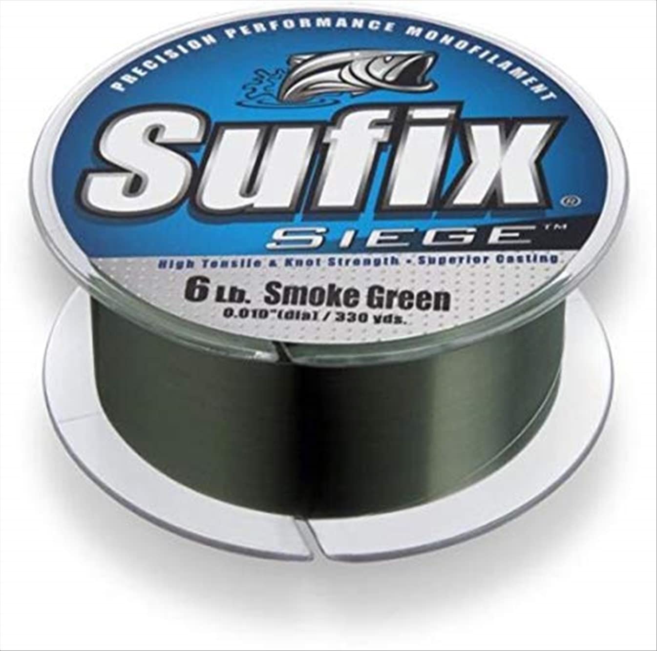 Sufix Siege 6 lb smoke green spool enables long casts and durability.