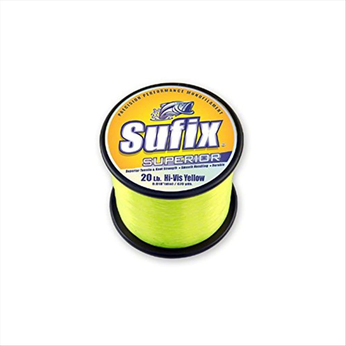 Sufix Superior 20 lb hi-vis yellow line spool for strong hook sets and long casts.