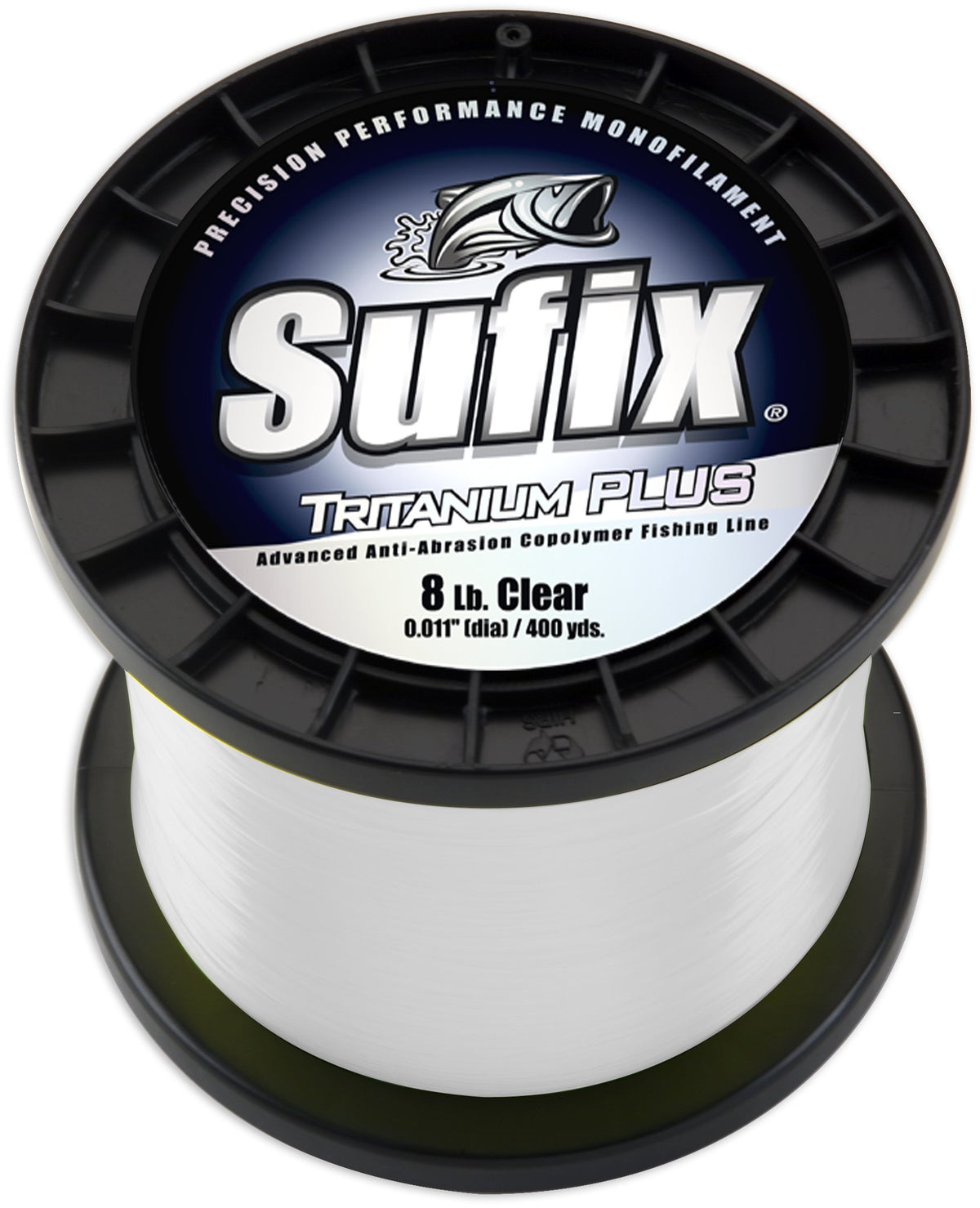 Sufix Tritanium Plus 50 lb clear line on spool for long, smooth casts.