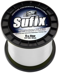 Sufix Tritanium Plus 50 lb clear line on spool for long, smooth casts.