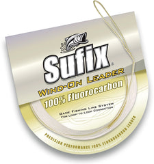 Sufix Wind-On fluorocarbon leader in crystal-clear finish, ideal for stealthy, abrasion-resistant fishing.