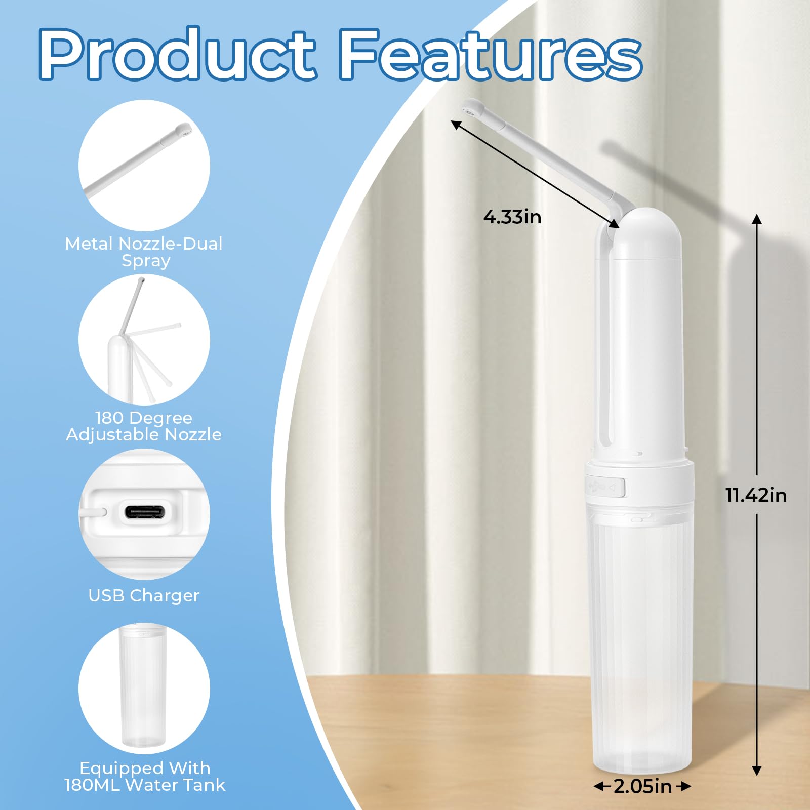 SUGFUT foldable 180-degree nozzle enables compact storage and flexible cleaning angles