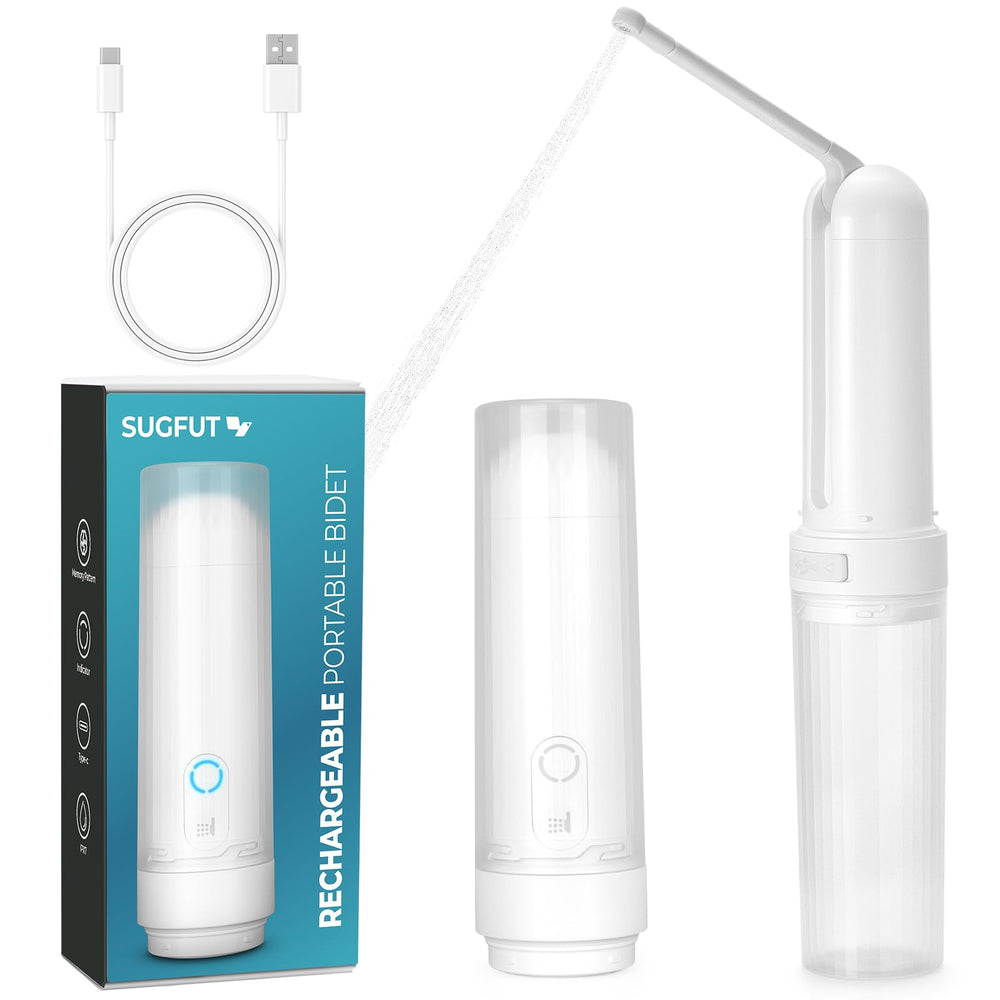 SUGFUT portable bidet charging via USB-C for travel hygiene on the go