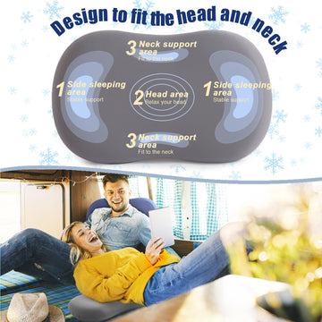 Suhedy pillow on airplane seat demonstrates versatile back and side sleeper support.