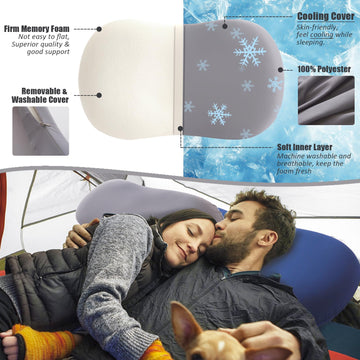Suhedy camping pillow 2-4 inch memory foam provides firm neck support.