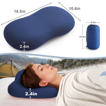 Suhedy blue travel pillow used for camping comfort