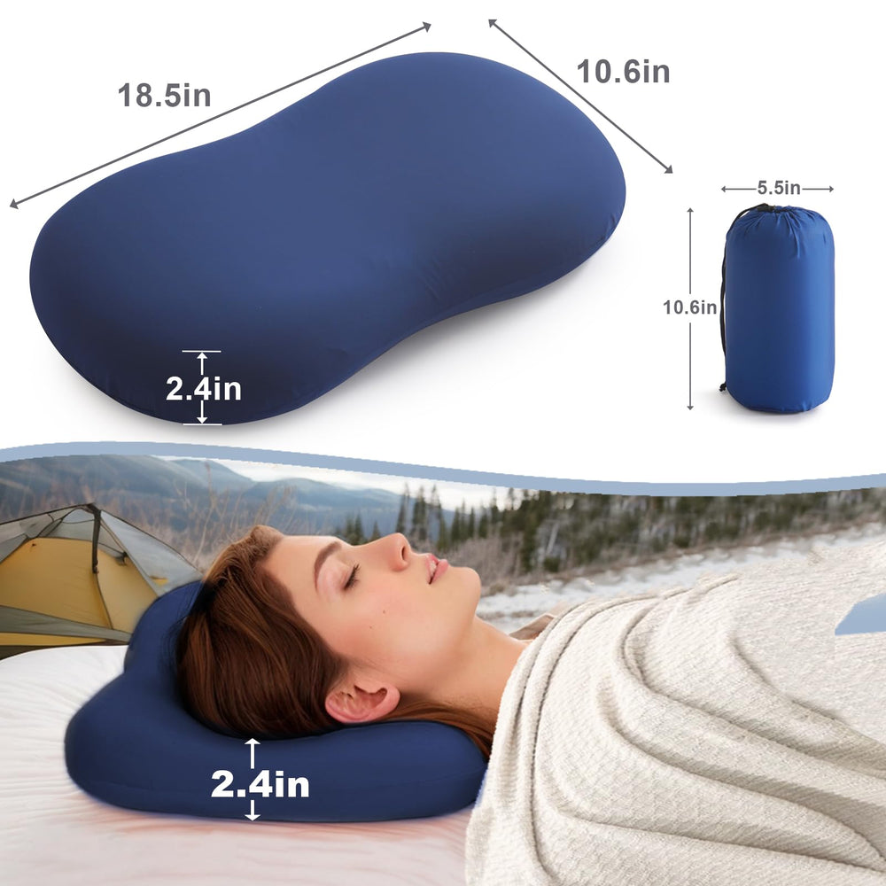 Suhedy blue travel pillow used for camping comfort