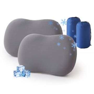 Suhedy memory foam travel pillow grey cover shows cooling comfort for side sleepers.