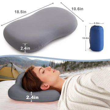Suhedy travel pillow in compact carry bag highlights lightweight packing convenience.