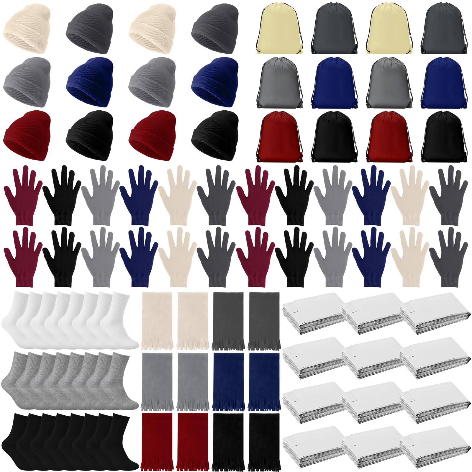 Suhine 72-pcs homeless care package image highlighting a complete winter donation bundle