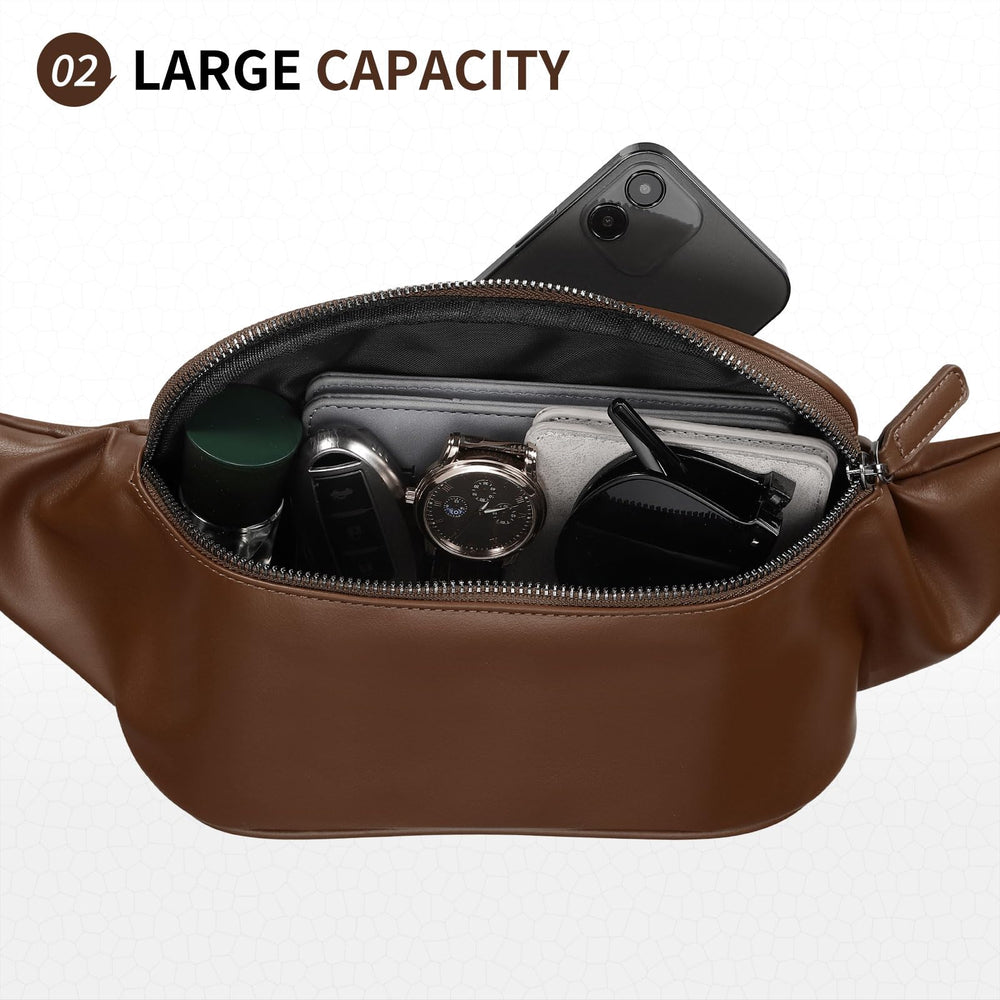 SUIKIHUM Soft Leather Fanny Pack spacious main compartment.