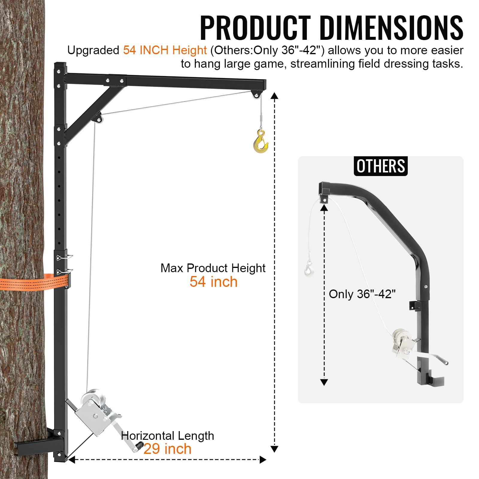 Sulythw deer hoist skinning and cleaning support hands-free operation.