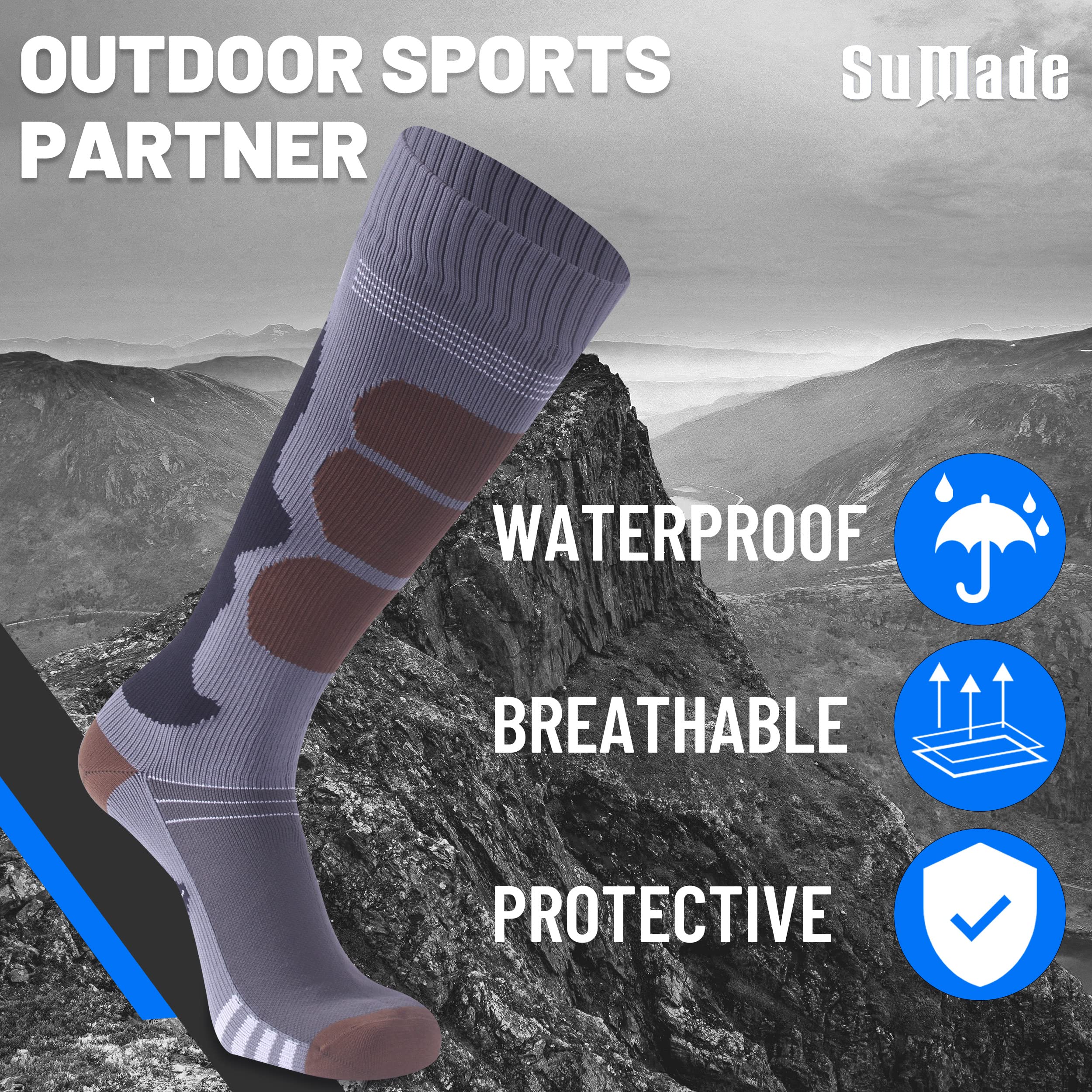 Sumade knee-high hiking socks worn on cycling boot illustrate outdoor versatility