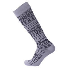 SuMade Waterproof Socks gray-black on foot offer warmth and dry comfort for outdoor adventures.