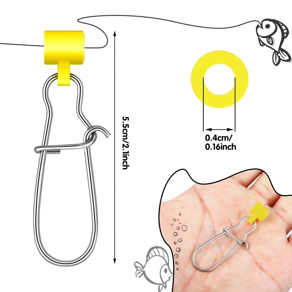 Close-up of stainless steel swivel snap and plastic sinker slide