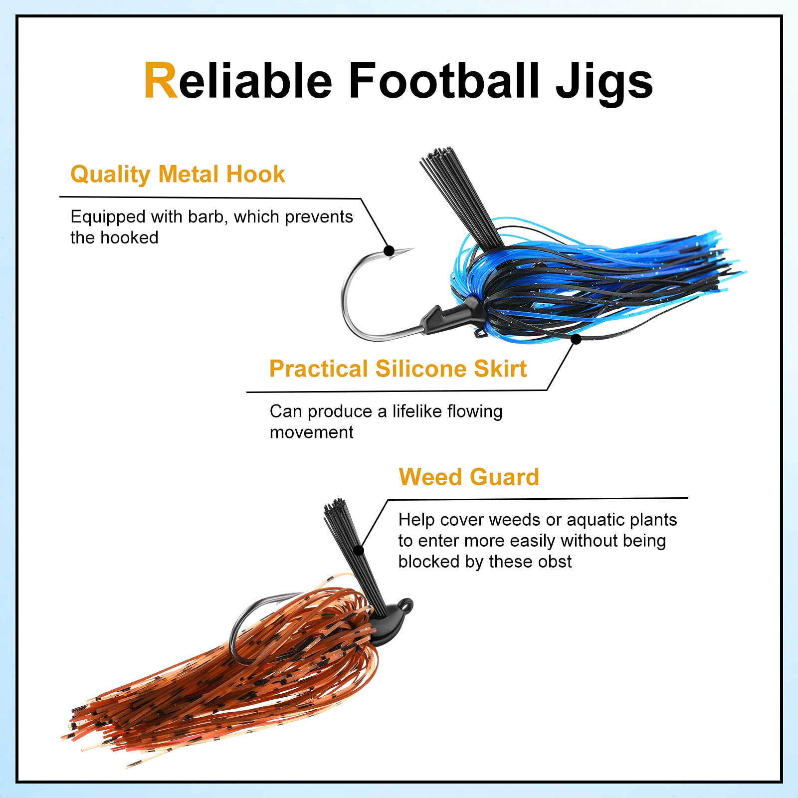 10 g (3/8 oz) metal football jig head with weedless design