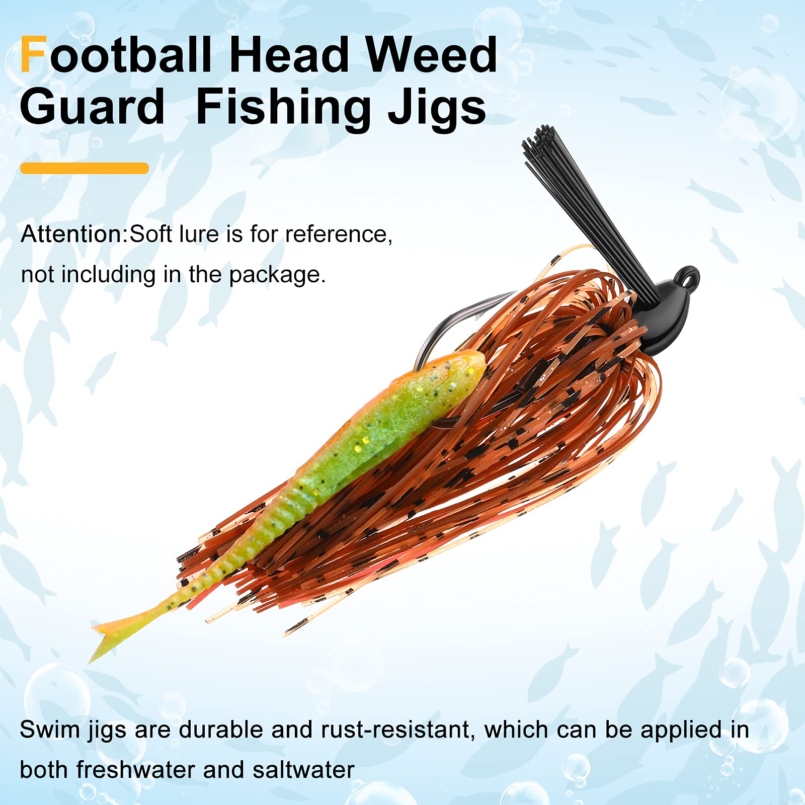 Silicone skirt attached to bass football jig for lifelike movement