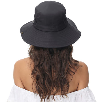 Adjustable drawstring and chin strap on sun hat