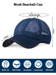 Back view of mesh baseball cap with adjustable strap and plastic buckle