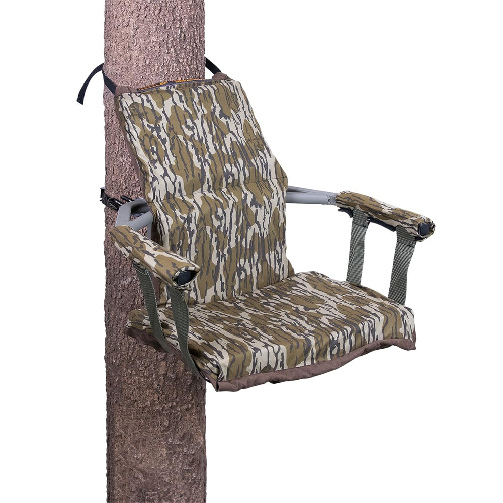 Summit Treestands Captain's Chair seat with foam padding for all-day ground comfort.