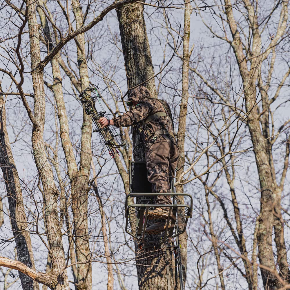 Sturdy steel construction of Summit Treestands Ledge XT hang-on stand