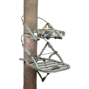 OpenFront design of Summit OpenShot SD climbing treestand for bowhunting visibility