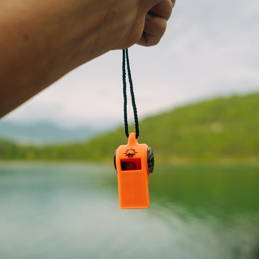 Sun Company TripleWhistle whistle safety orange enhances visibility for signaling.