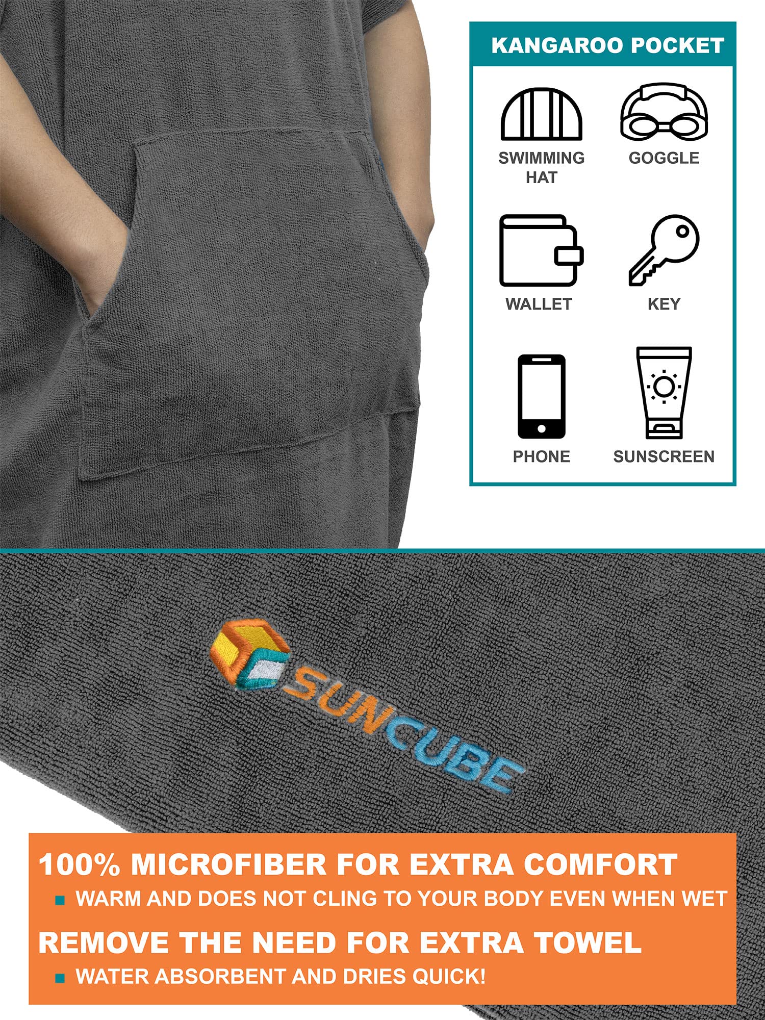 SUN CUBE Absorbent Microfiber Towel demonstrates fast drying after water activities.