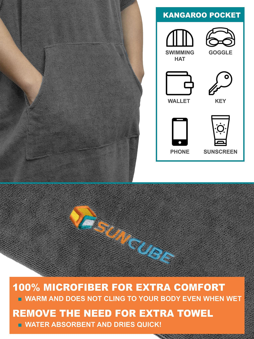 SUN CUBE Absorbent Microfiber Towel demonstrates fast drying after water activities.