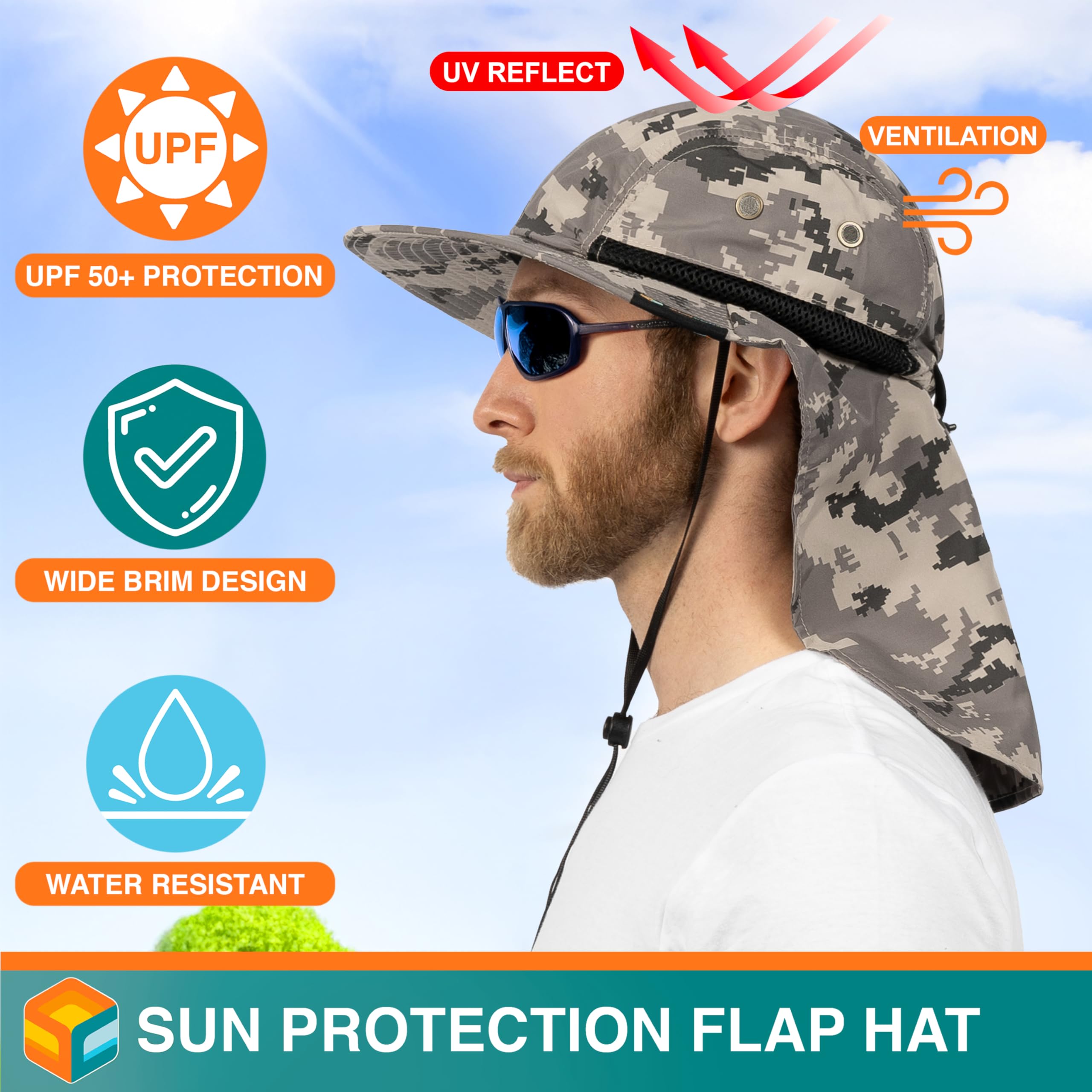 SUN CUBE adjustable chin strap ensures secure fit during activity.