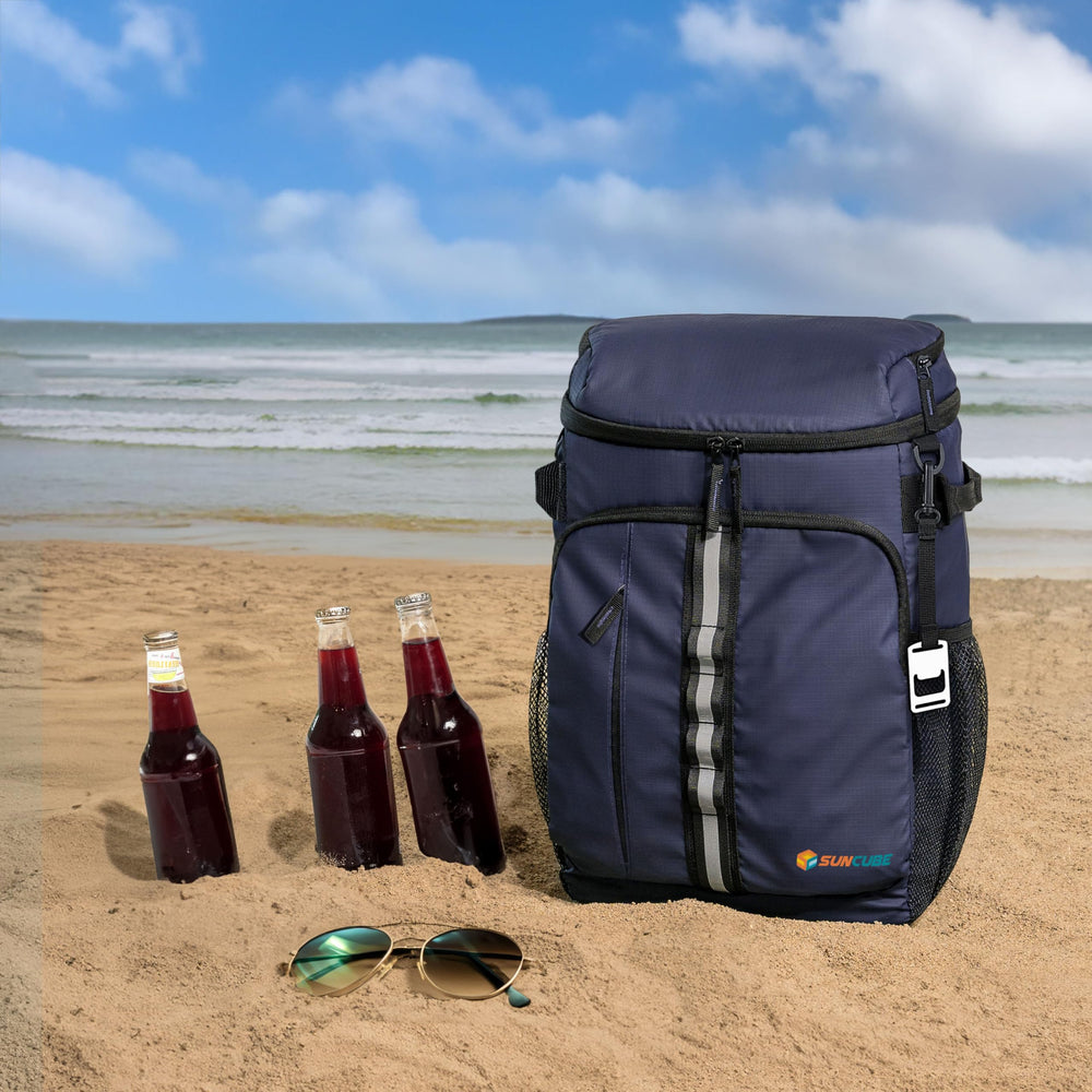 SUN CUBE shoulder strap with carabiners for versatile hauling.