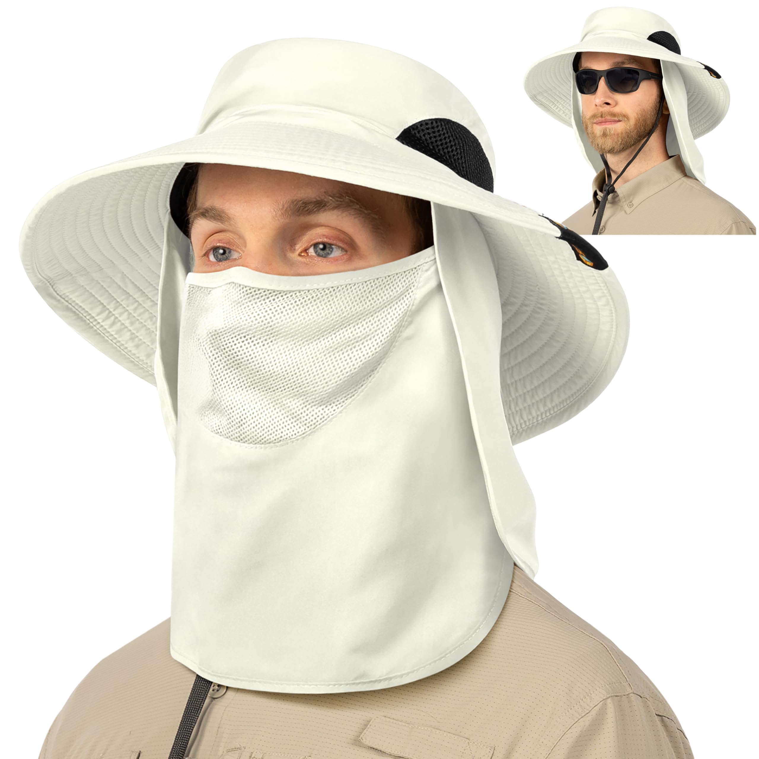 SUN CUBE fishing hat with face mask and neck flap for full sun protection on outdoor trips