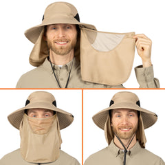 SUN CUBE Fishing Hat features detachable face mask and neck flap for flexible protection.