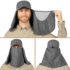 SUN CUBE Fishing Sun Hat neck flap shields neck from UV rays during sunny hikes.