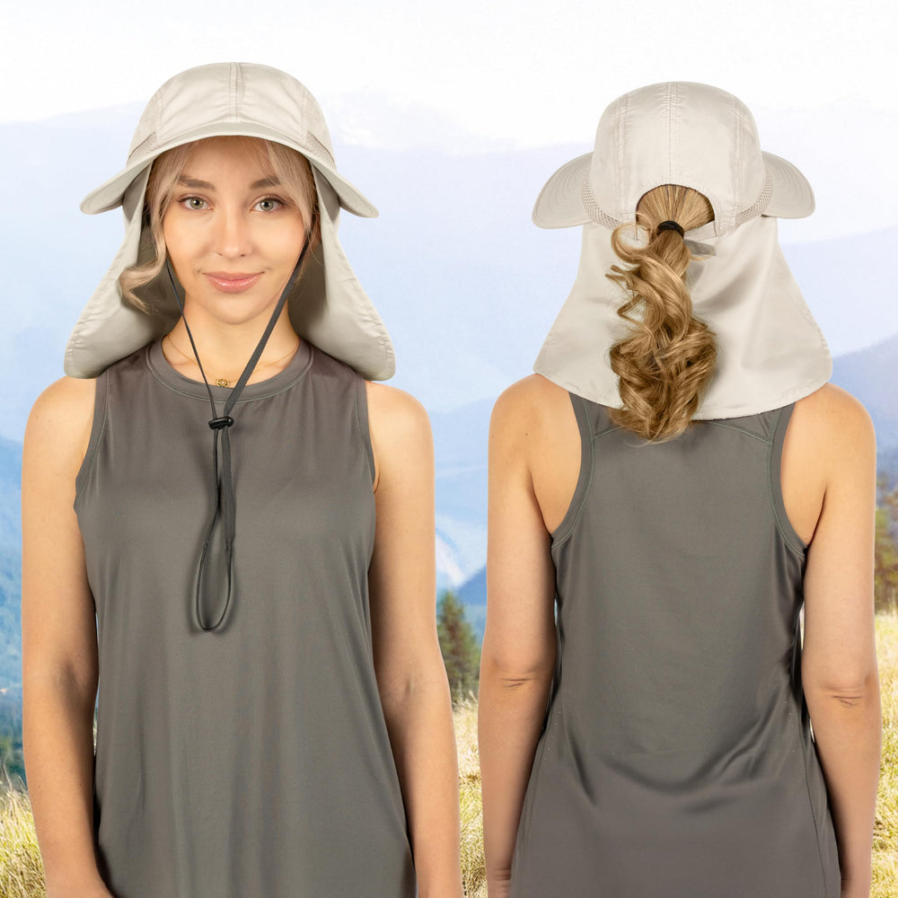 SUN CUBE hiking hat keeps you cool with breathable panels.