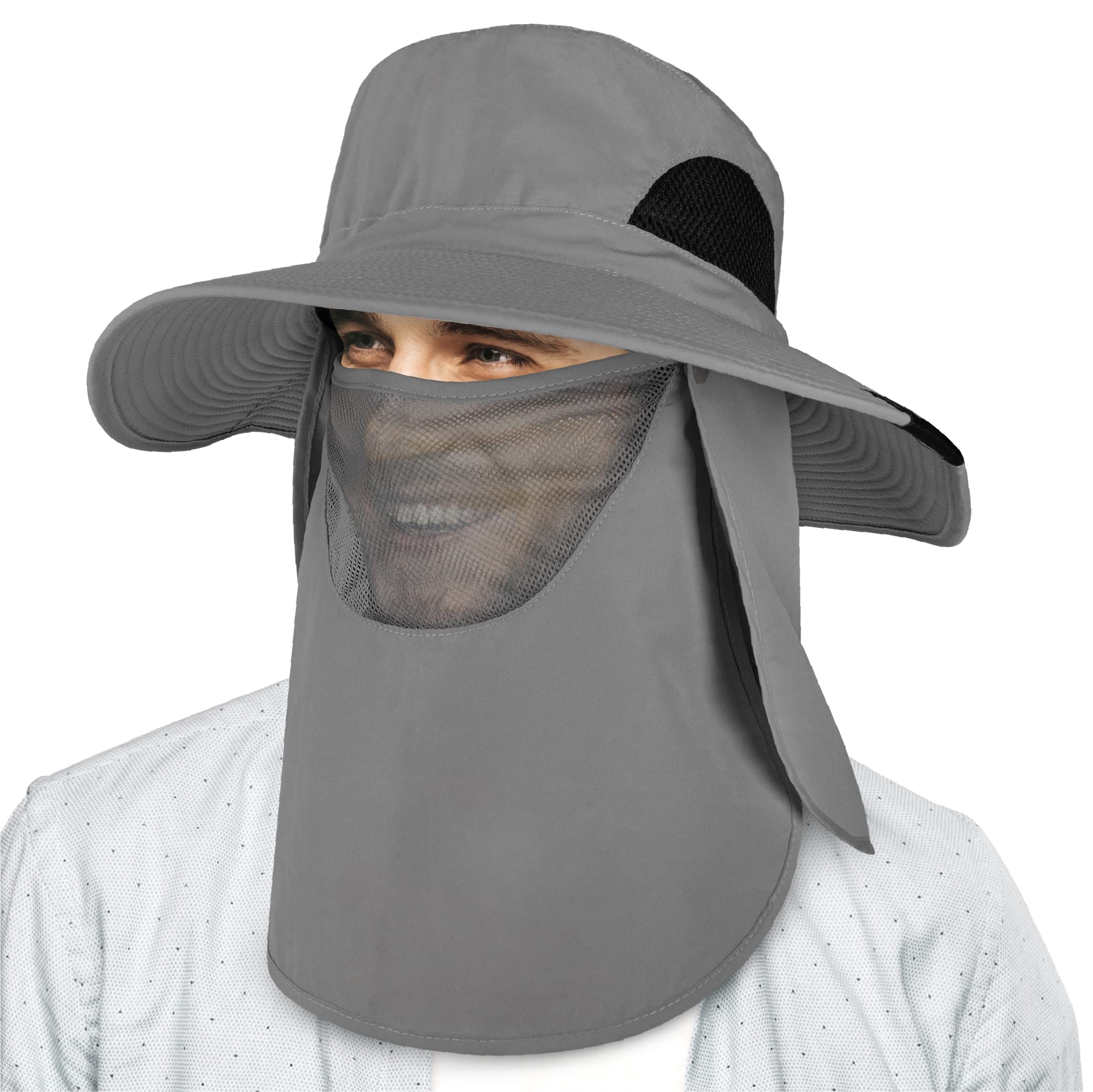 SUN CUBE neck flap shields neck and ears during long hikes.