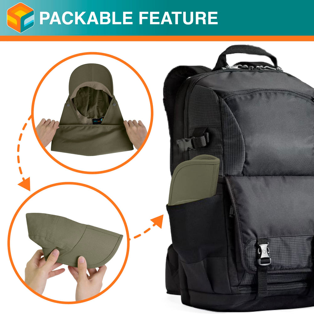 Foldable brim on SUN CUBE hat for easy packing in a backpack.