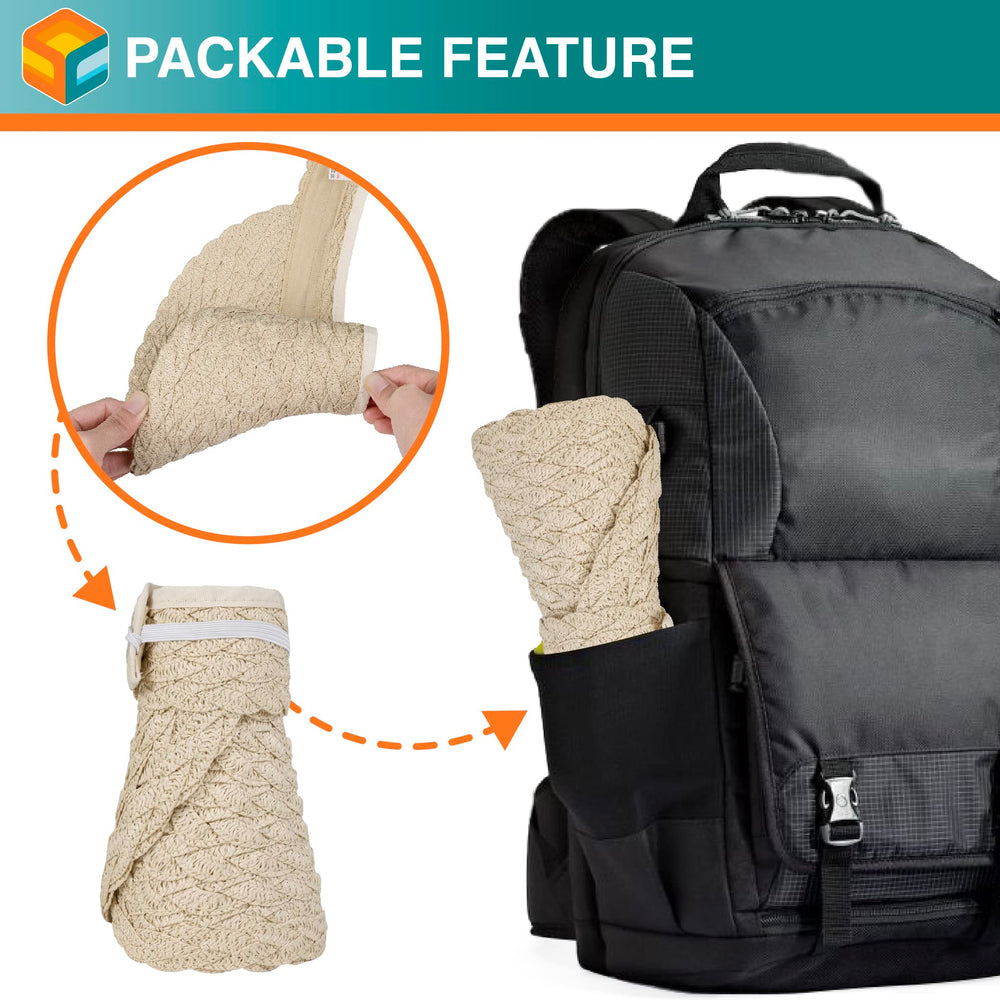 Travel-friendly SUN CUBE hat that folds and rolls for luggage