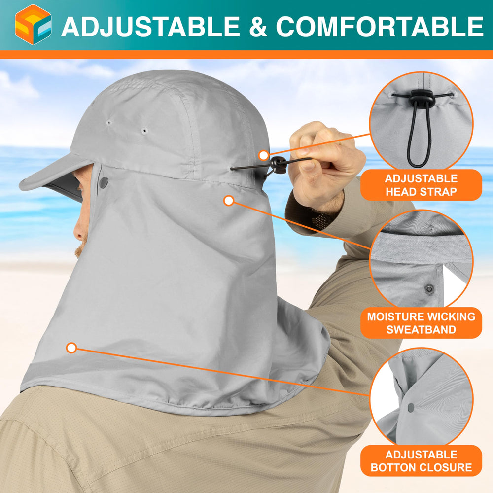 SUN CUBE removable face cover adds adaptable coverage during outdoor activities.