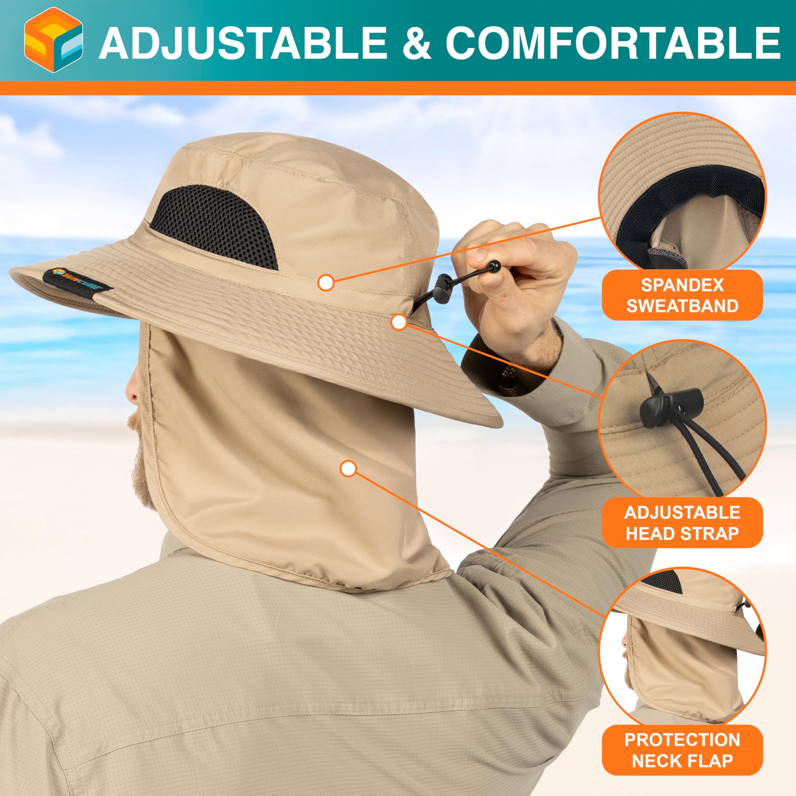 SUN CUBE Safari Hat with breathable crown to keep you cool on excursions.