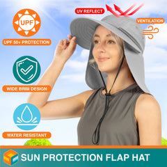 SUN CUBE hat neck flap shields neck from sun during gardening.