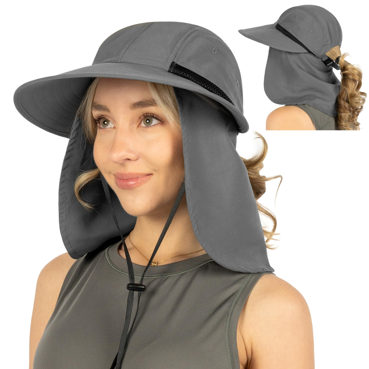 SUN CUBE sun hat with ponytail hole for easy styling and sun protection.