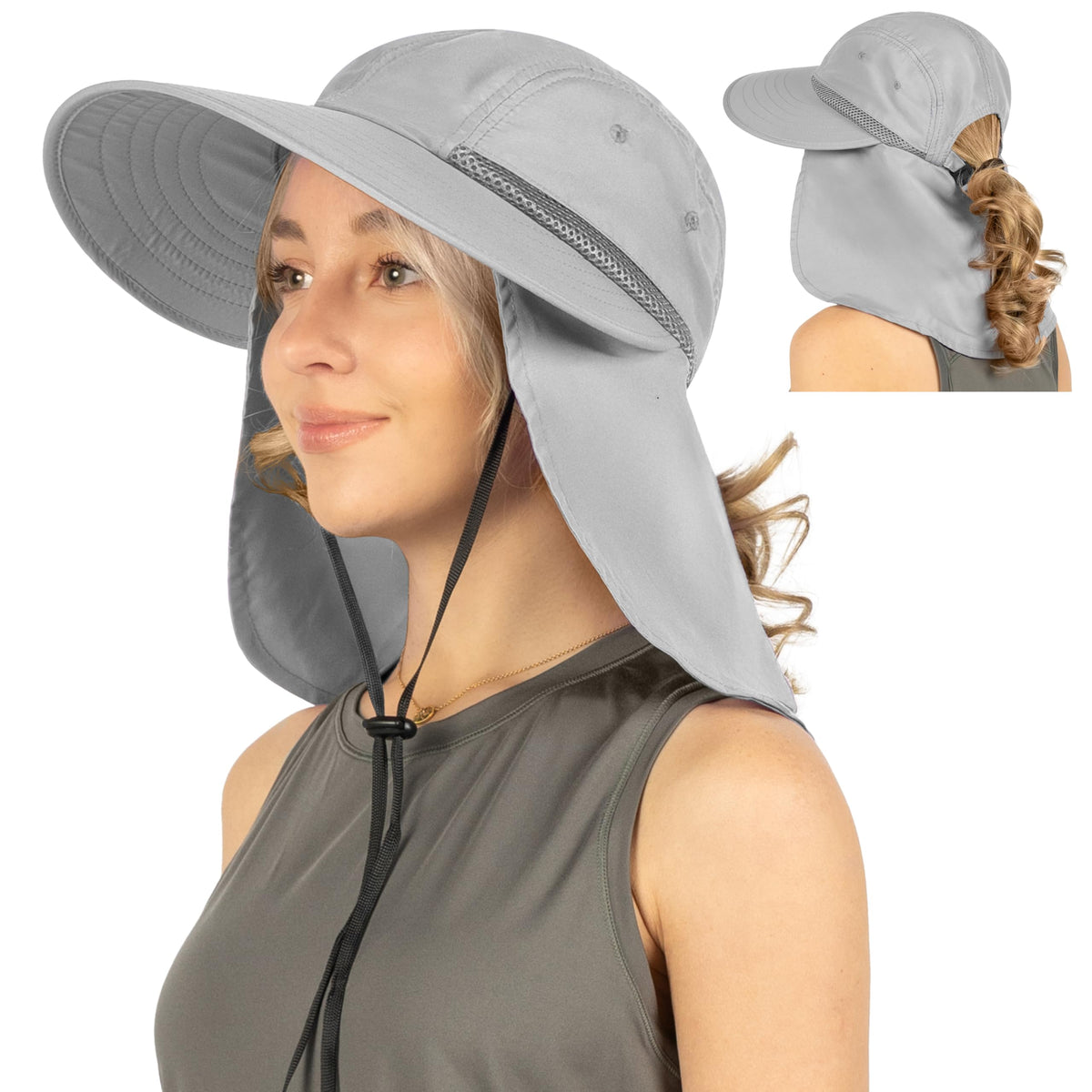 SUN CUBE sun hat with ponytail hole for comfortable long hair outdoors.